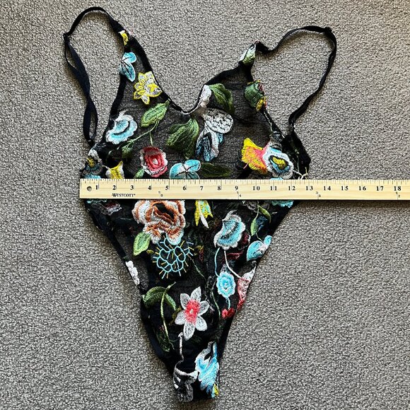 Rose & Feather Wild Thing Bodysuit Sheer Embroidered Floral Black Lingerie | S - Picture 11 of 14